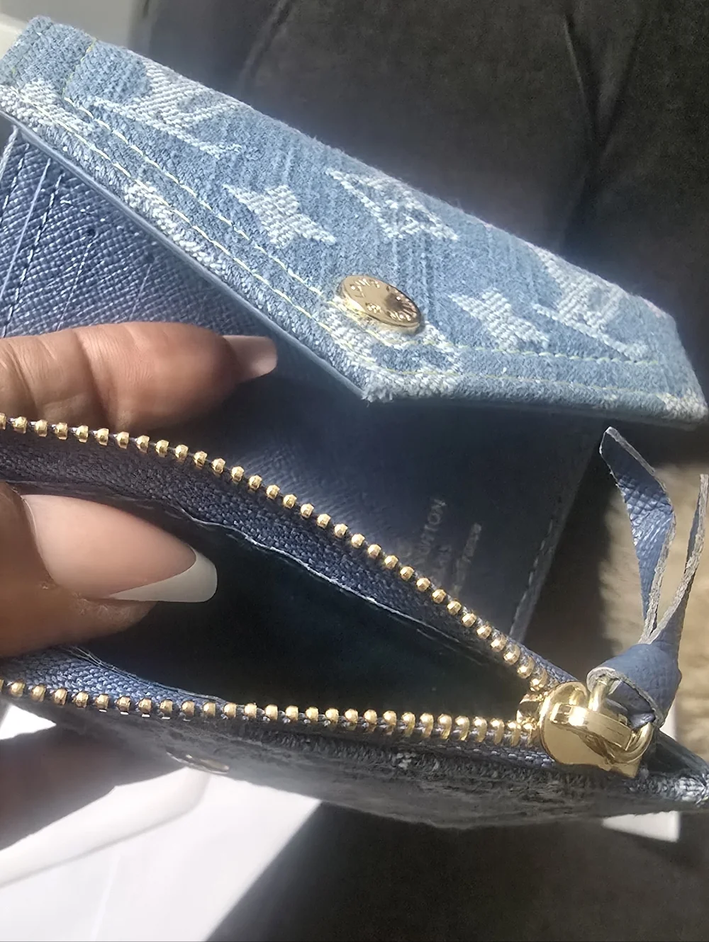 brandedd | Bags | Cotton Jean Blue Denim Monogram Compact Wallet Remix ...